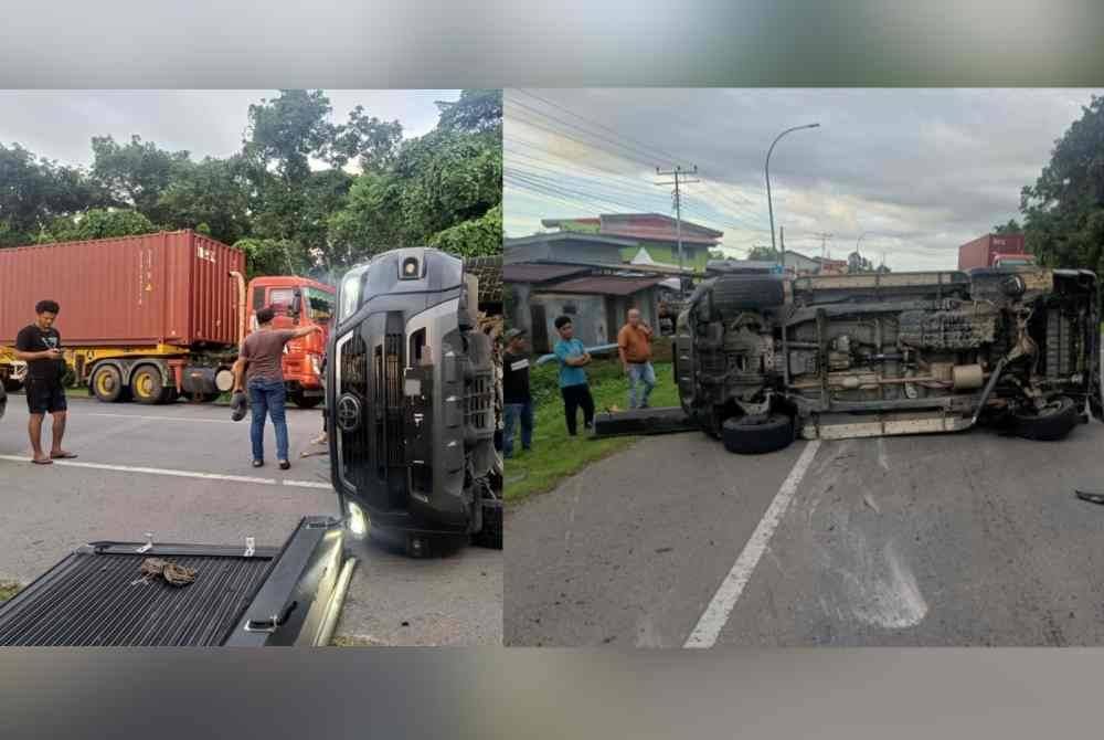 Pacuan empat roda dinaiki penyanyi veteran itu berpusing dan terbalik di Jalan Kinamas, Beaufort.