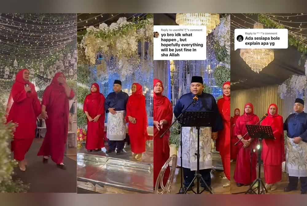 Ibu kepada pengantin lelaki sebak ketika berjalan masuk ke majlis perkahwinan yang dibatalkan, pada Selasa.