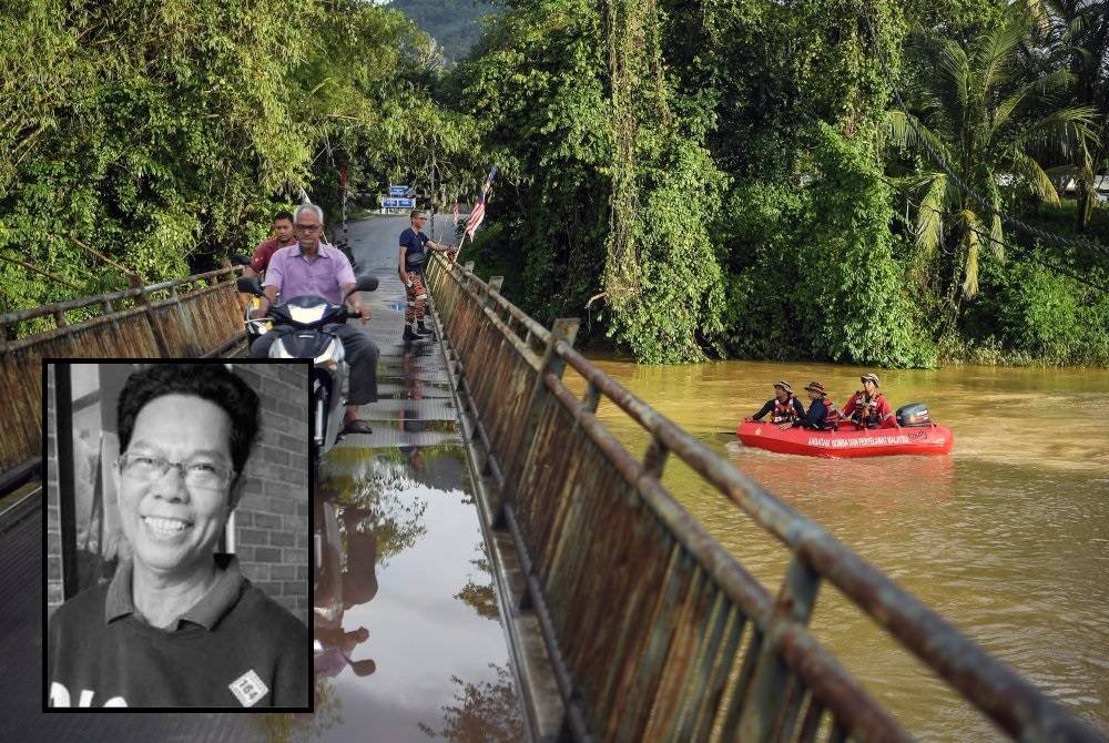 Anggota bomba turut membantu dalam operasi pencarian Sabari Baharom yang dicampak ke dalam Sungai Padang Terap di Jambatan Kampung Empa, Jitra pada Selasa. (Sabari Baharom)