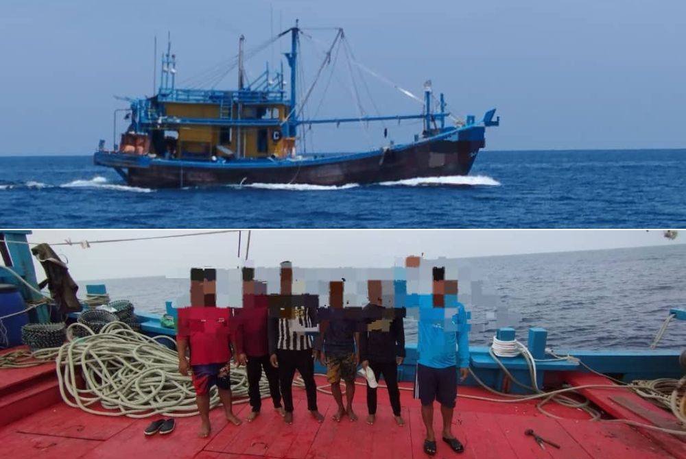 Maritim Malaysia menahan sebuah vesel nelayan tempatan bersama tekong serta lima awak-awak. Foto ihsan Maritim Terengganu