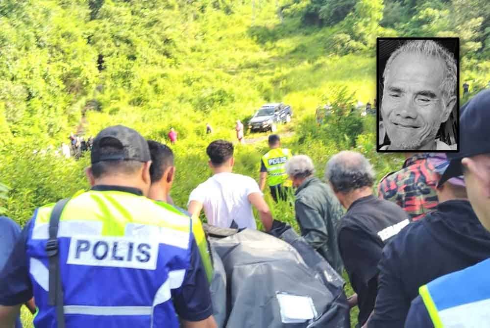 Mayat mangsa ditemukan kawasan cerun bawah talian kabel TNB kira-kira 100 meter dari kebun mangsa dekat Kampung Basung, Kuala Berang, Hulu Terengganu. Gambar kecil: Musa