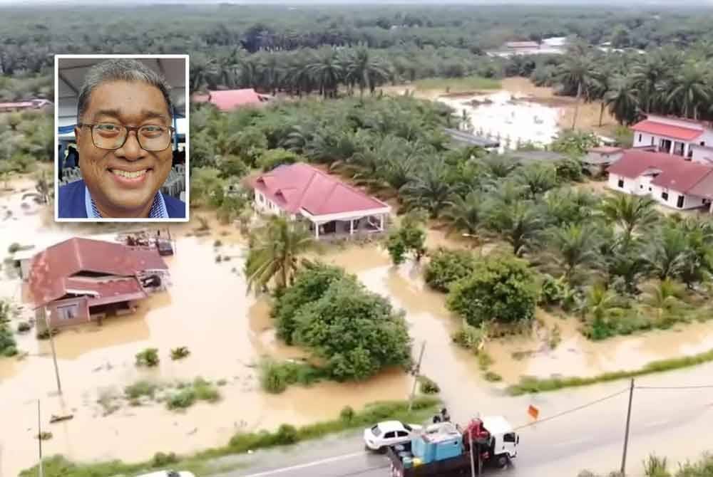 Kawasan Ijok menghala Parit Mahang dilanda banjir. Gambar kecil: Mohd Raiz