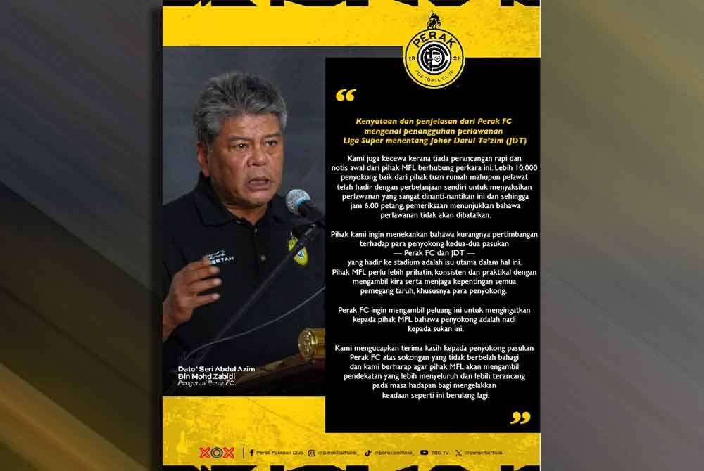 Pengerusi Perak FC, Datuk Seri Abdul Azim Mohd Zabidi