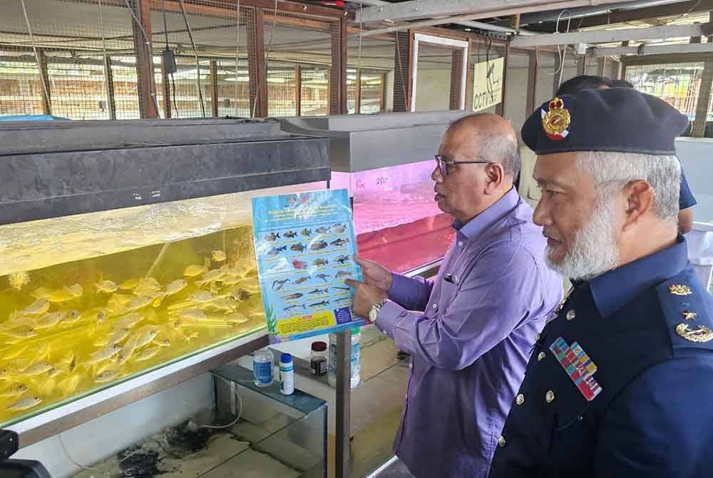 Mohd Zolkafly bersama Mohd Ghazali (kanan) memeriksa sebuah premis yang dikesan menjual ikan larangan di Ipoh.