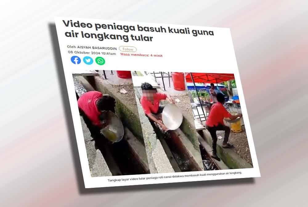 Sebelum ini tular video di media sosial memaparkan seorang peniaga roti canai membasuh kuali dipercayai menggunakan air longkang hingga mencetuskan kemarahan orang awam.