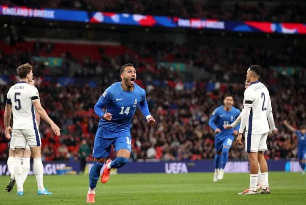 Vangelis Pavlidis meledak gol kemenangan Greece pada masa kecederaan. Foto Agensi