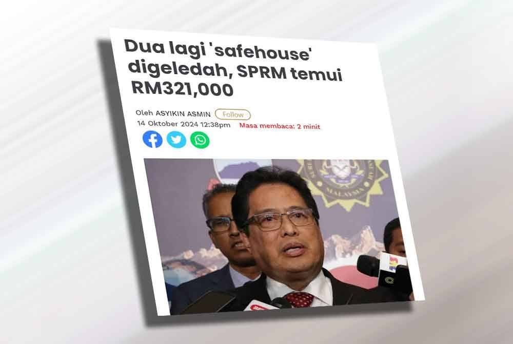 Sinar Harian melaporkan, sejumlah mata wang asing bernilai kira-kira RM5 juta ditemukan SPRM ketika menggeledah di sebuah pangsapuri di sini, yang didakwa dijadikan &#039;safehouse&#039; seorang ahli politik berpengaruh pada Sabtu. 