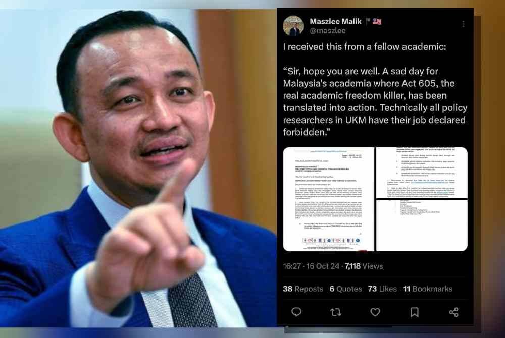 Dr Maszlee berkongsi keluhan warga akademik UKM di aplikasi X pada Rabu.