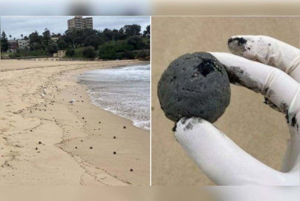 Bebola tar misteri yang muncul di tepi pantai popular Sydney pada Selasa. Foto Agensi