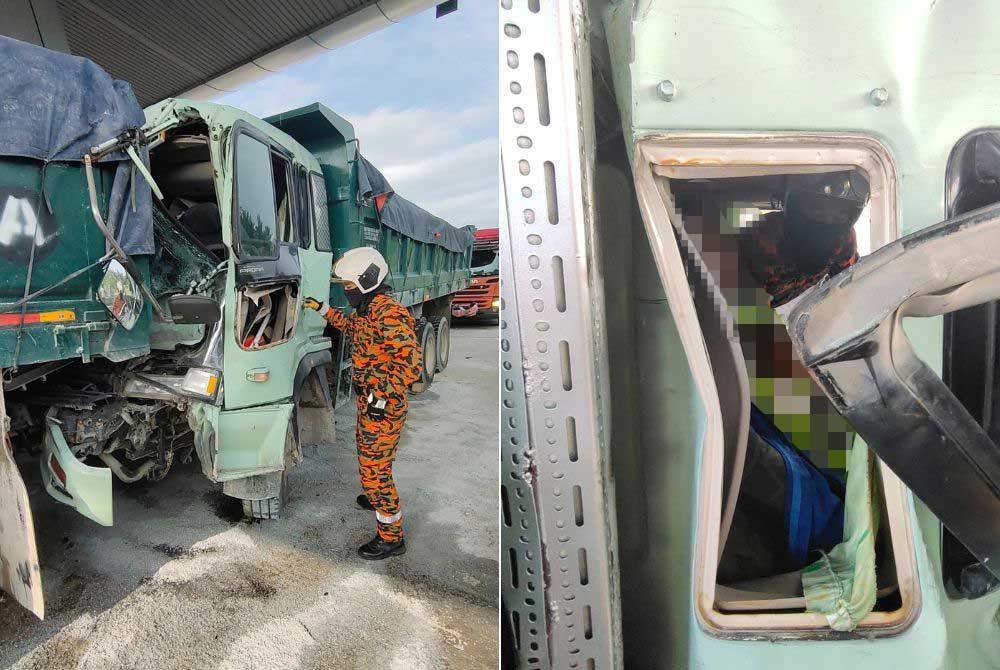 Bomba menyelamatkan seorang pemandu lori yang tersepit dalam kemalangan di Plaza Tol Semenyih, pada Khamis. Foto ihsan JBPM Selangor