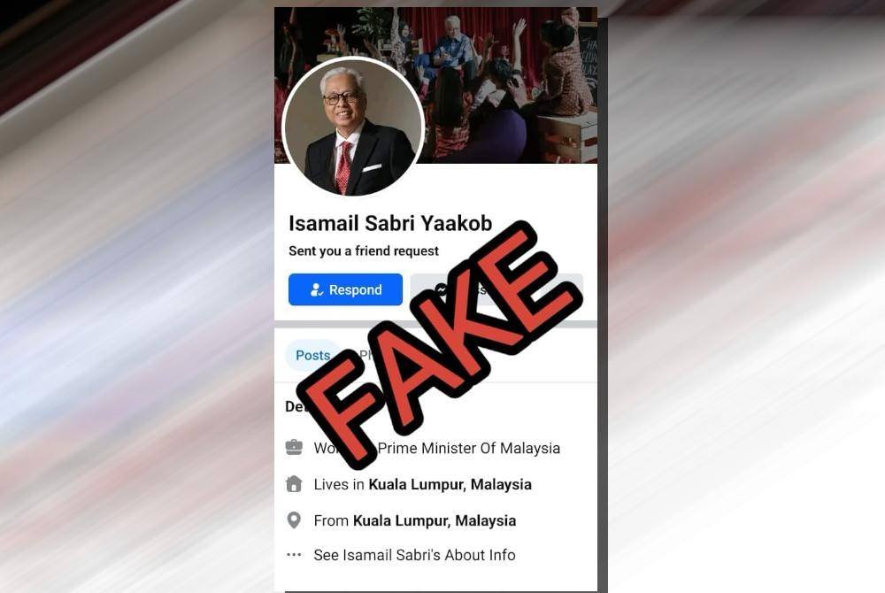 Akaun Facebook palsu yang menggunakan nama seakan Ismail Sabri dipercayai untuk menyamar dan memperdayakan orang ramai.