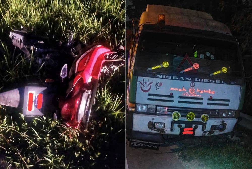 Keadaan motosikal yang remuk akibat kemalangan dengan sebuah treler di KM46 Jalan Kuala Lumpur-Kuantan pada Jumaat. - Foto ihsan PDRM