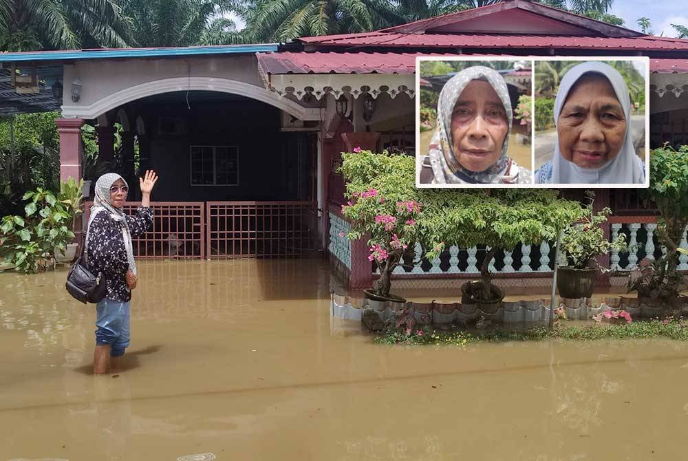 Keadaan rumah Salmi di Kampung Tanjung Medan dilanda banjir akibat fenomena air pasang besar pada Jumaat. Gambar kecil: Salmi dan Aminah