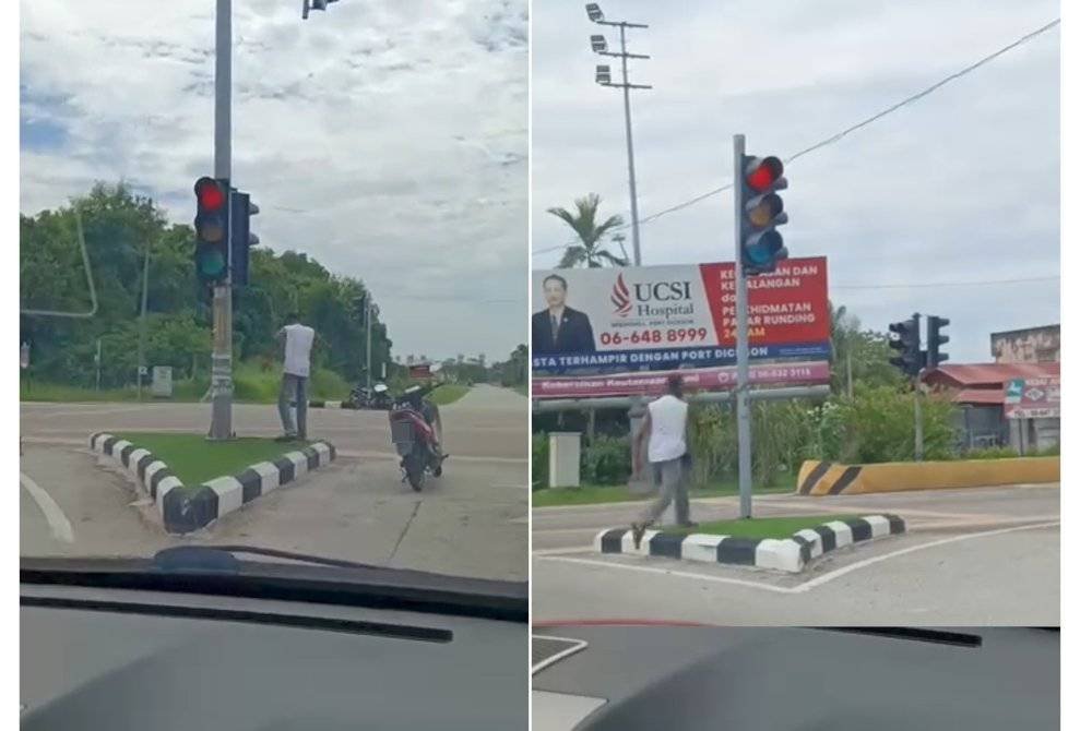 Polis menahan seorang lelaki selepas didapati merosakkan penutup lampu isyarat dari Kampung Arab, Shell Gate menghala ke Kampung Gelam pada Ahad.