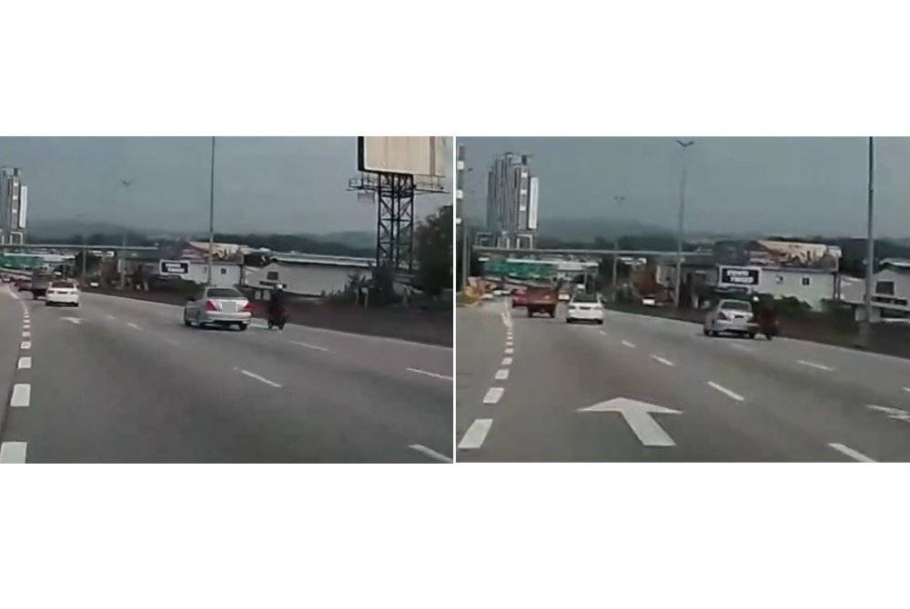 Video tular memaparkan insiden kemalangan membabitkan sebuah motosikal dan kereta di kilometer 3 Lebuhraya Kajang SILK pada Sabtu.