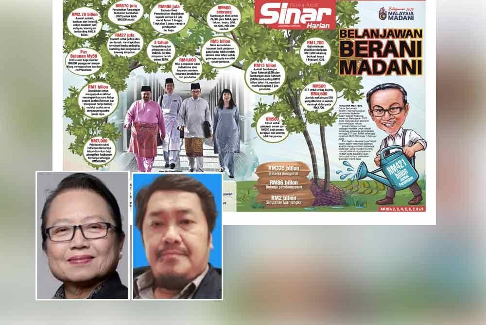 Laporan Sinar Harian pada Sabtu sempena pembentangan Belanjawan 2025. Gambar kecil dari kiri: Madeline, Mazlan