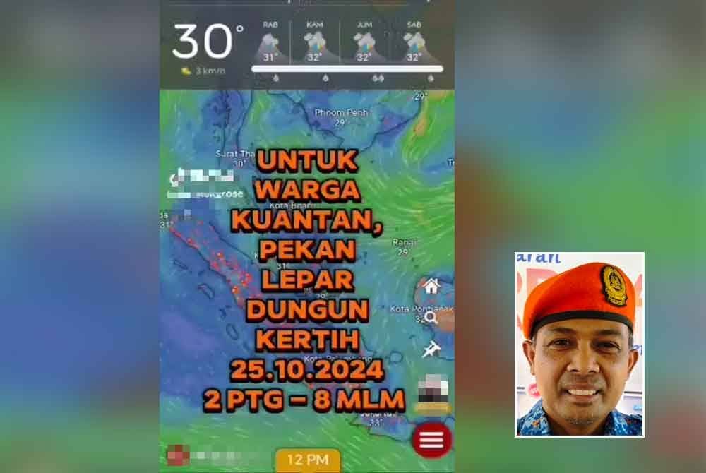 Tangkap layar video ulasan ramalan cuaca berkait Ribut Trami yang dikongsi melalui TikTok. Gambar kecil: Che Adam A Rahman