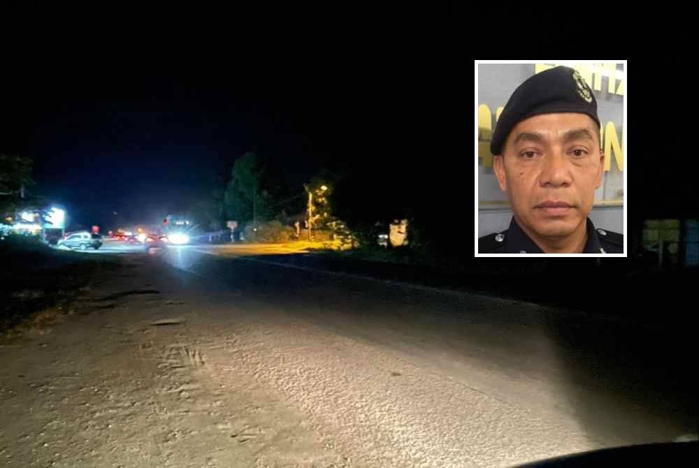 Keadaan jalan di lokasi kemalangan. Foto Ihsan PDRM. Gambar kecil: Mohd Haki