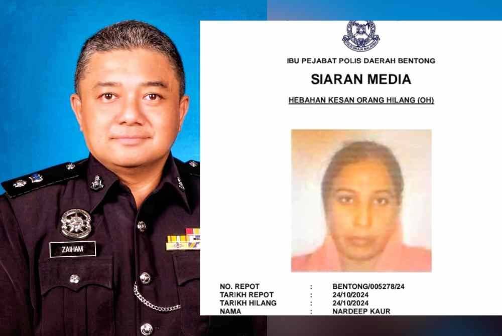 Zaiham. Nardeep Kaur dilaporkan hilang pada Khamis. - Foto: PDRM