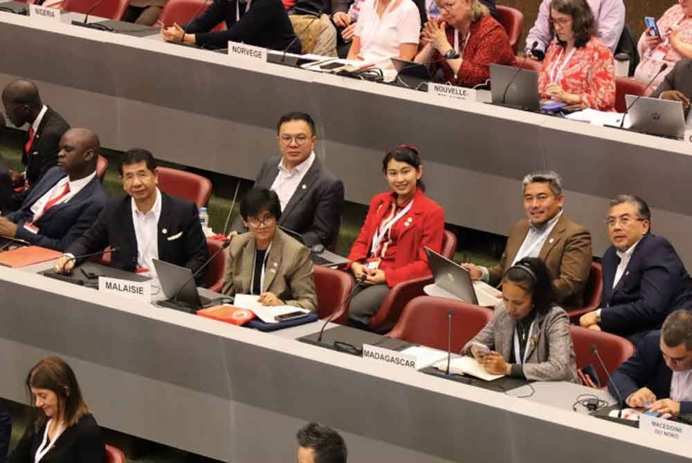 Delegasi Malaysia, termasuk Michelle (berjaket merah) mewakili Malaysia pada Perhimpunan Agung IFRC ke-24 di Geneva