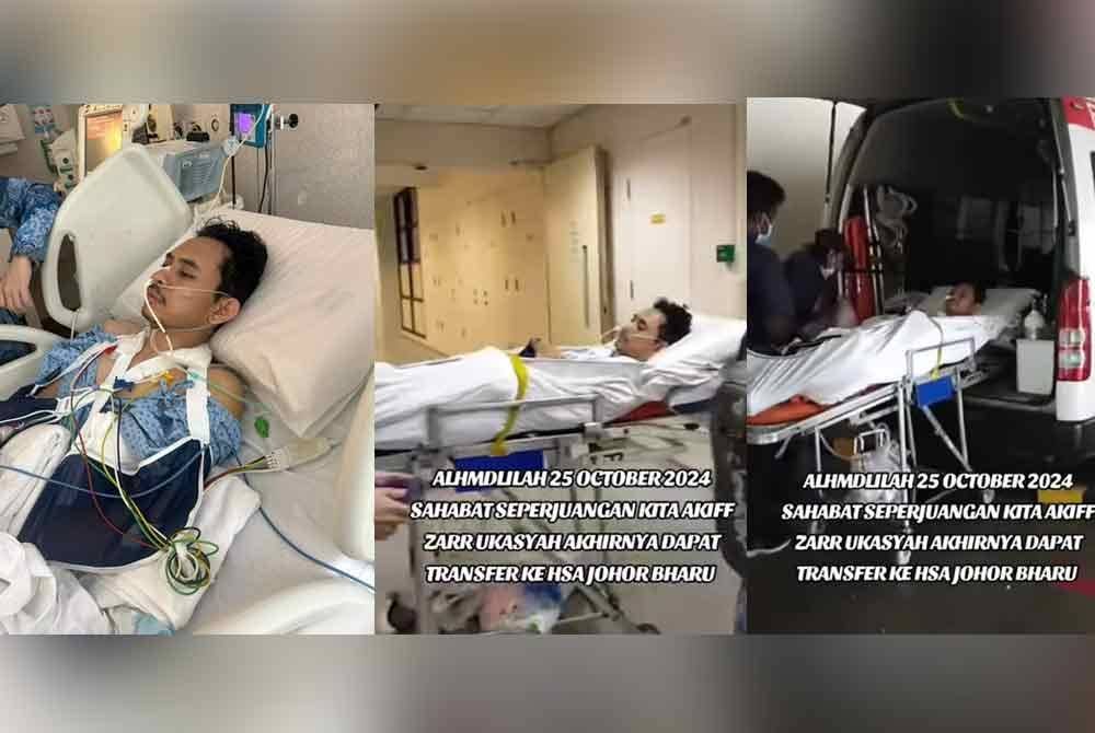 Tangkap layar video perkongsian detik Akif dibawa menaiki ambulan dari NUH, Singapura ke HSA Johor Bahru pada Jumaat.