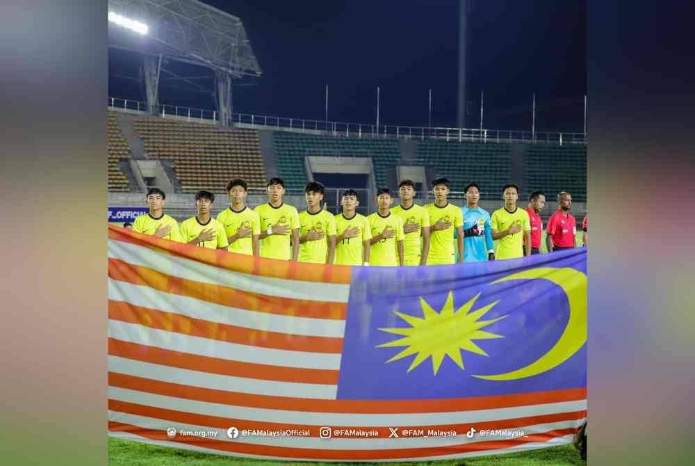 Skuad Harimau Muda B-17 yang menggalas cabaran negara dalam Kelayakan Piala Asia B-17 2025 di Laos. Foto Football Association of Malaysia