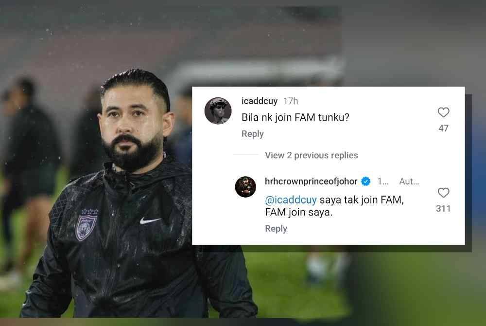 Tangkap layar komen Tunku Ismail di laman Instagram miliknya.