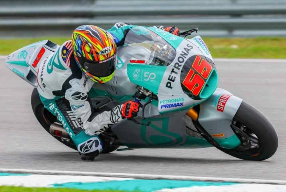 Aksi pelumba Petronas Mie Racing, Muhammad Helmi Azman ketika sesi latihan kedua Moto2 pada perlumbaan MotoGP Malaysia 2024 di Litar Antarabangsa Sepang pada Sabtu. Foto Bernama