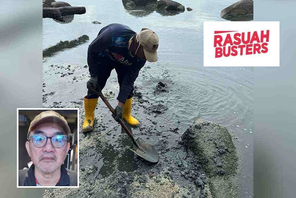 Kerja pembersihan pantai di Pantai Esen. Gambar kecil: Jalaluddin