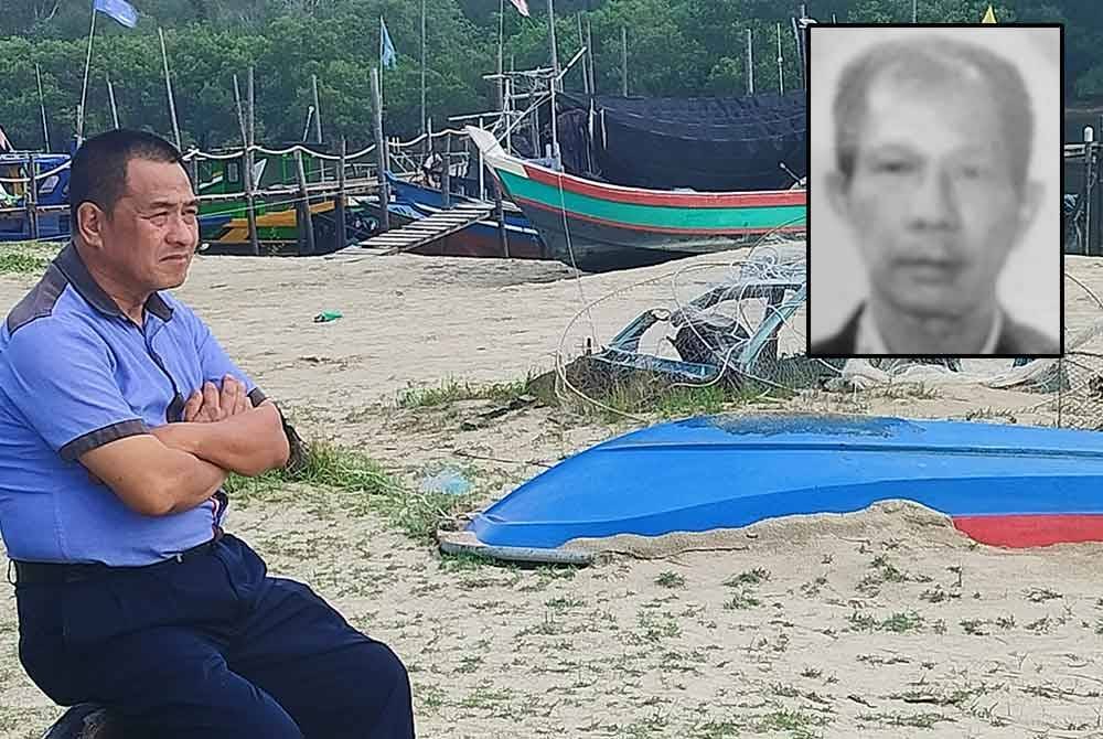 Samuel berada di lokasi kejadian bagi mengikuti perkembangan pencarian rakannya yang dikhuatiri lemas di muara Sungai Balok di sini. Gambar kecil: Leong Wai Seng