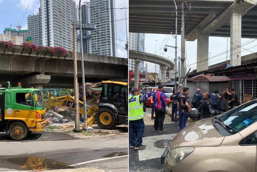 Struktur penjaja haram dirobohkan DBKL dalam operasi penguatkuasaan pada Isnin.