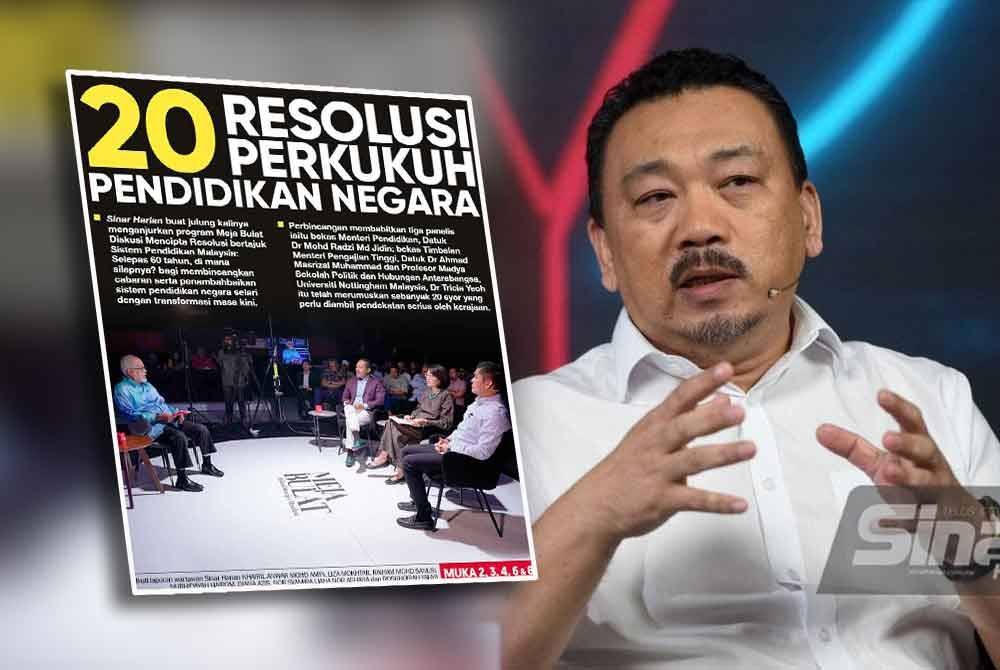 Laporan berita program Meja Bulat Diskusi Mencipta Resolusi bertajuk Sistem Pendidikan Malaysia: Selepas 60 tahun, di mana silapnya? (kiri), Anuar