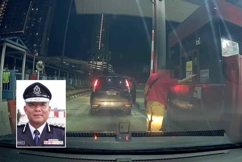 Video tular memaparkan seorang lelaki memarahi jurutol dan mengamuk menendang dinding kaunter tol di sebuah plaza tol berhampiran Jalan Batu 9 Cheras, Kuala Lumpur. Gambar kecil: Naazron Abdul Yusof