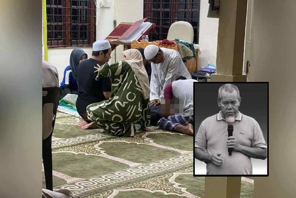 Beberapa jemaah cuba memberikan bantuan CPR kepada Yakob (gambar kecil) selepas dia tidak bergerak ketika sujud dalam kejadian di Surau Permatang Pak Elong, pada Jumaat.