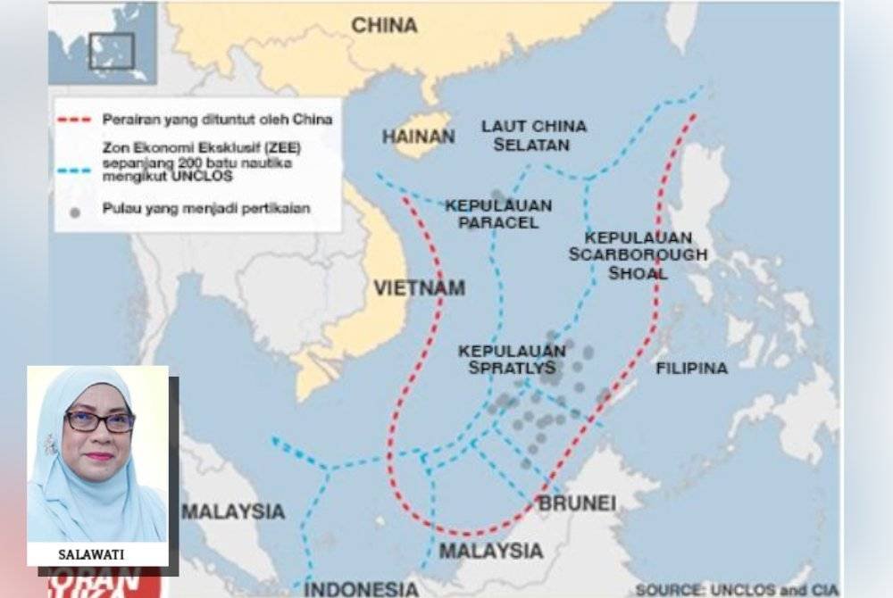 China didakwa ingin menguasai Laut China Selatan untuk mengawal laluan perdagangan utama dilalui oleh sebahagian besar minyak yang diimportnya. Gambar kecil: Salawati