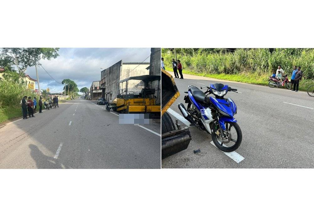 Seorang lelaki maut selepas motosikal ditunggangnya terbabas dan melanggar jentera penurap jalan dalam kejadian di Jalan Sembrong, Kluang pada pagi Ahad. Foto IPD Kluang