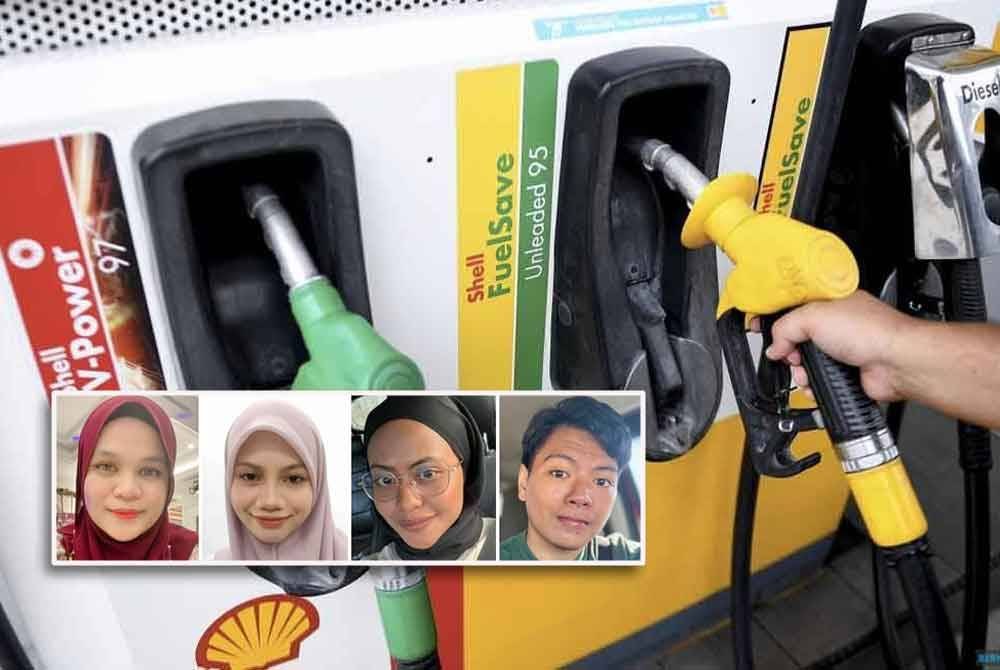 Ada pihak bimbang harga petrol akan naik jika kerajaan melaksanakan penyasaran semula subsidi petrol RON95. Gambar kecil: Noratika, Maisyarah, Nursafikah dan Mohamad Hafiz.