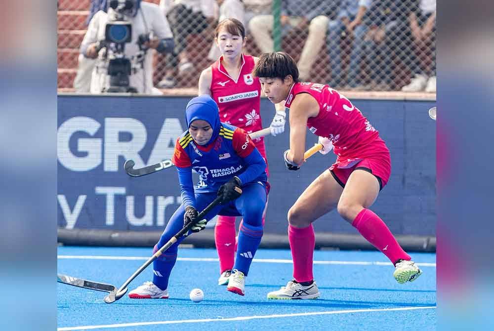 Aksi Malaysian Tigress ketika menentang Jepun pada Sabtu. Foto Hockey India