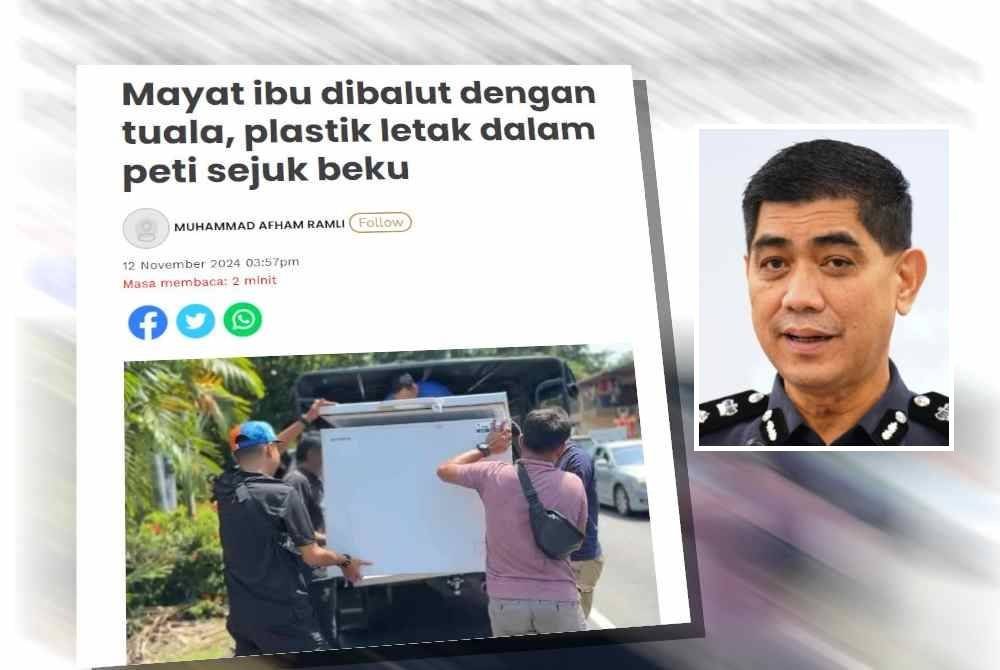 Polis telah merakam keterangan lima individu bagi membantu siasatan berkaitan kes seorang lelaki membunuh ibu dan menyimpan mayat wanita itu di dalam peti sejuk beku sejak tiga tahun lalu. Gambar kecil: Ku Mashariman