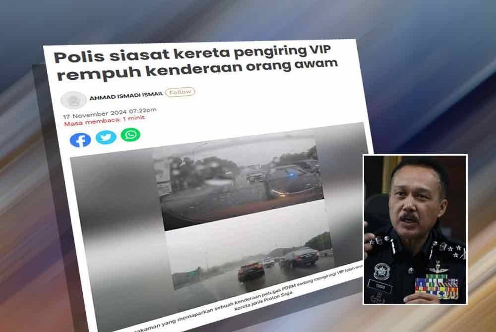 Sebelum ini Sinar Harian melaporkan, polis sedang menyiasat kemalangan membabitkan kenderaan orang awam dengan kenderaan anggota polis yang mengiringi VIP di Kilometer 259 Lebuhraya Utara-Selatan (PLUS), pada Sabtu. Gambar kecil: Mohd Yusri