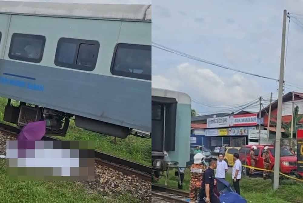 Mangsa maut di lokasi kejadian selepas dirempuh dan digilis kereta api dalam kejadian di Kampung Petagas, Putatan.