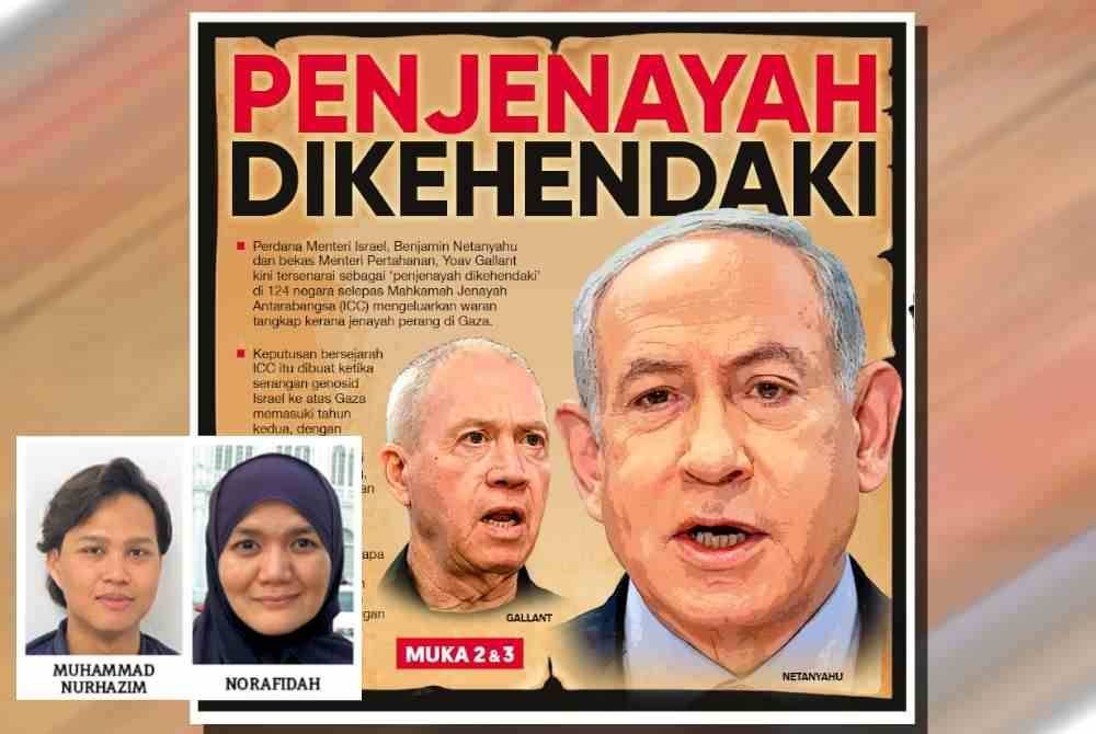 Laporan muka depan Sinar Harian pada Sabtu melaporkan mengenai keputusan ICC mengeluarkan waran tangkap ke atas Benjamin Netanyahu.