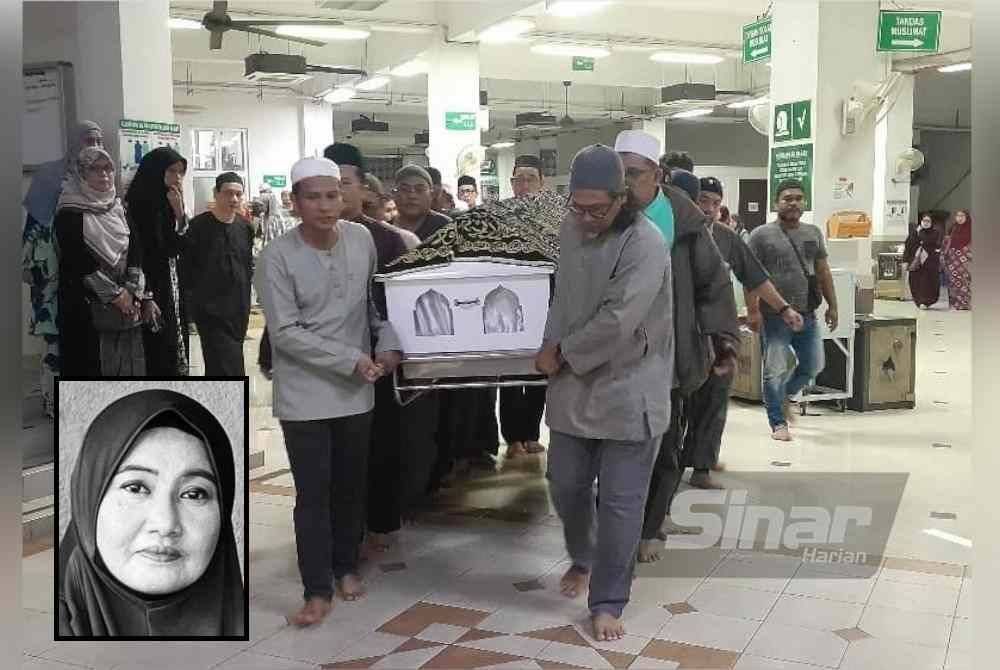 Jenazah Allahyarhamah dibawa pulang ke Chenor, Pahang untuk disemadikan. Gambar kecil: Norosalmawati