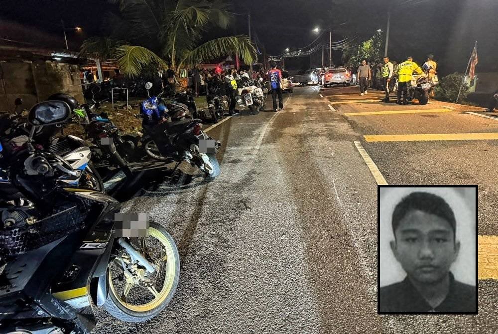 Kemalangan maut yang meragut nyawa pelajar tingkatan lima di Jalan Tambak Paya-Ayer Molek, di sini, pada malam Isnin. (Gambar kecil: Muhammad Faiz)