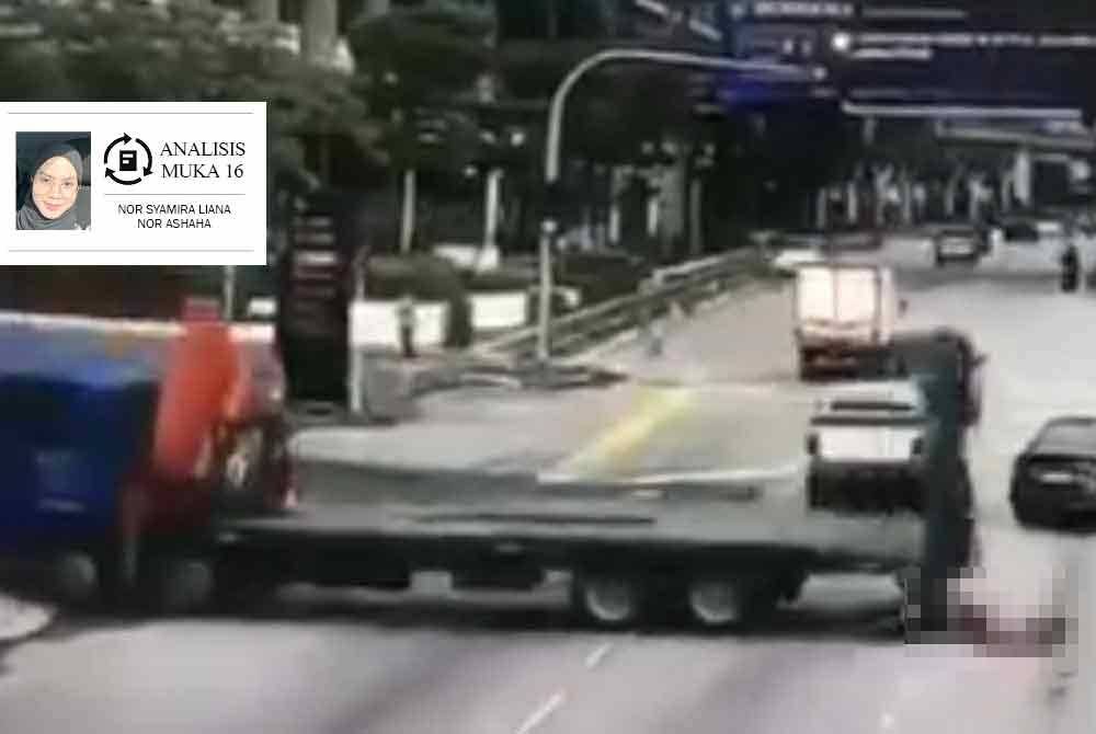 Video tular memaparkan rakaman kemalangan melibatkan lori mengundur di Jalan Kerinchi dari arah Jalan Pantai Dalam menghala ke Jalan Pantai Baru pada Sabtu.