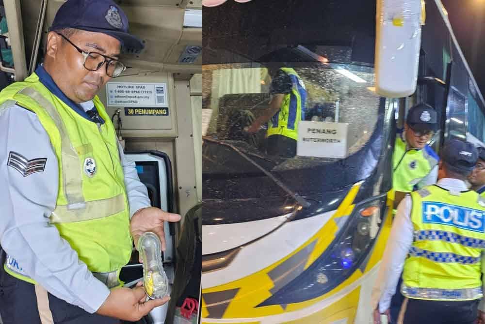 Bong atau alat membakar dan menghidap dadah ditemui dalam pemeriksaan sebuah bas ekspres di Hentian Rehat RTC Gopeng.