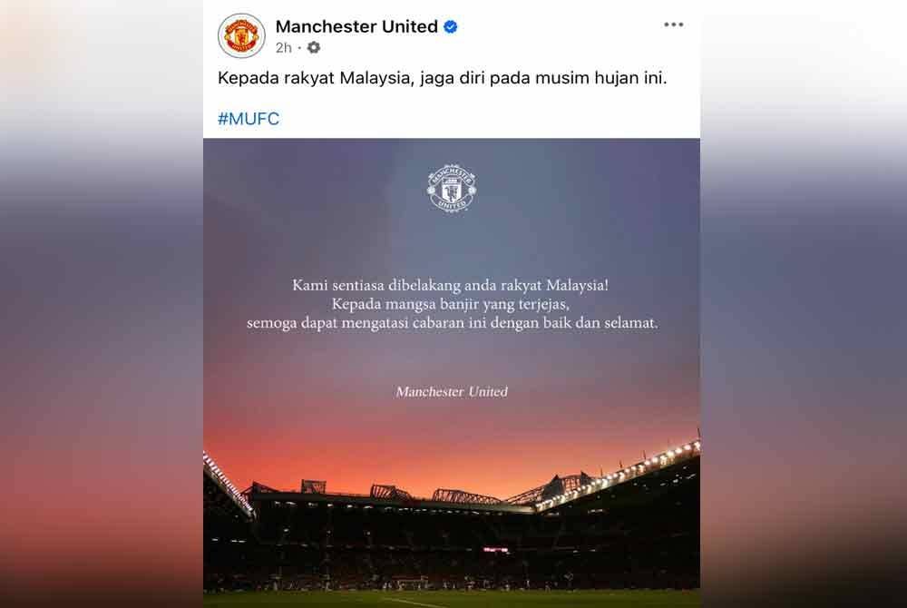 Hantaran Facebook rasmi kelab Manchester United pada Jumaat.