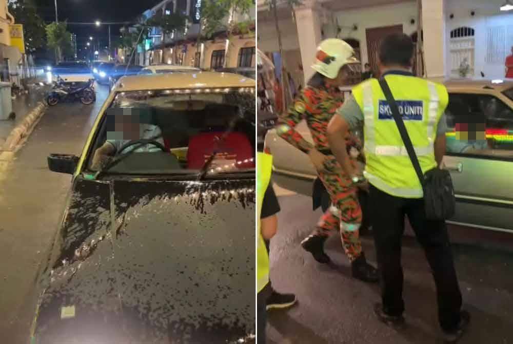 Tangkap layar klip video memaparkan seorang lelaki tidak sedarkan diri dalam sebuah kereta di tepi Jalan Nordin sehingga memaksa pasukan bomba dan penyelamat datang ke lokasi untuk membuka pintu kereta terbabit.