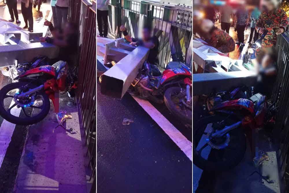 Penunggang motosikal patah tangan kanan selepas dihempap palang besi yang dilanggar sebuah lori dalam kejadian berhampiran Bulatan Dato Onn.