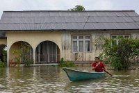 Keadaan terkini Kampung Meranti, Pasir Mas yang ditenggelami banjir hari ini, berikutan hujan berterusan sejak beberapa hari lepas. Foto Bernama